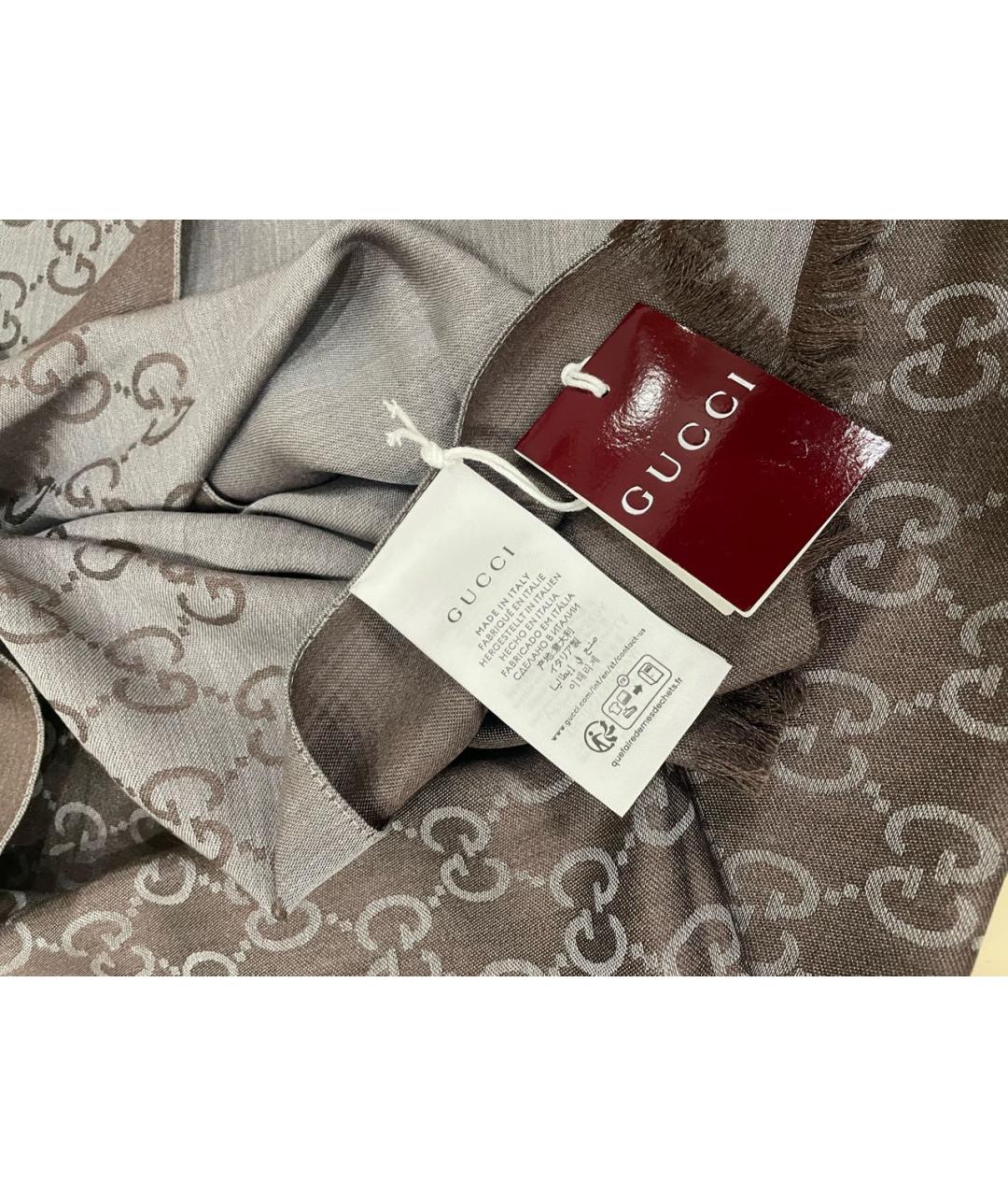 GUCCI Серый шелковый платок, фото 3