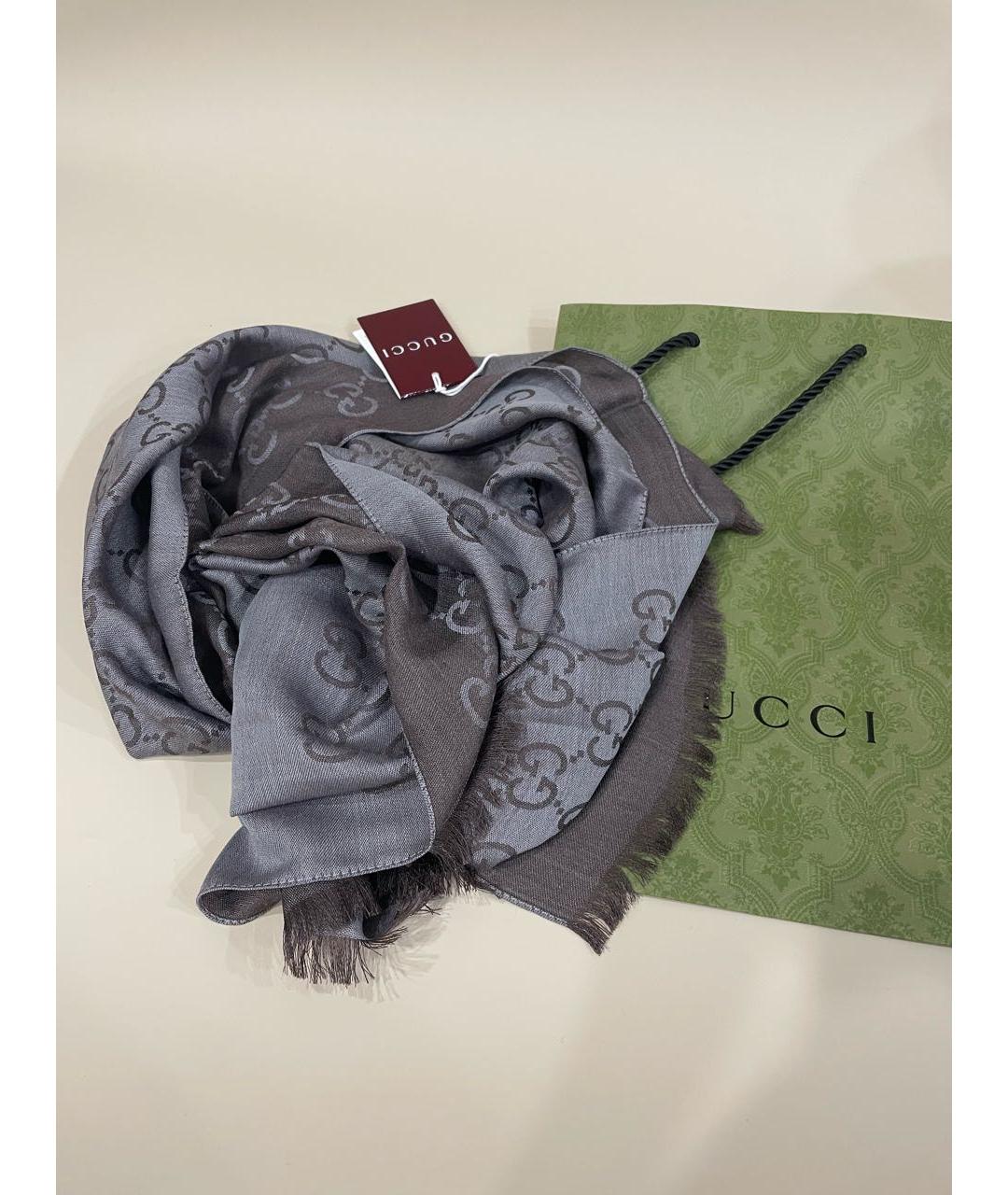 GUCCI Серый шелковый платок, фото 4