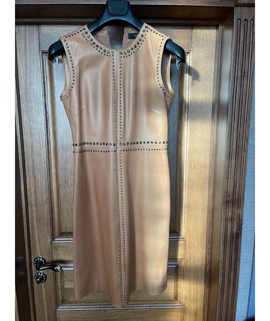 GUCCI Коричневое кожаное повседневное платье, фото 3