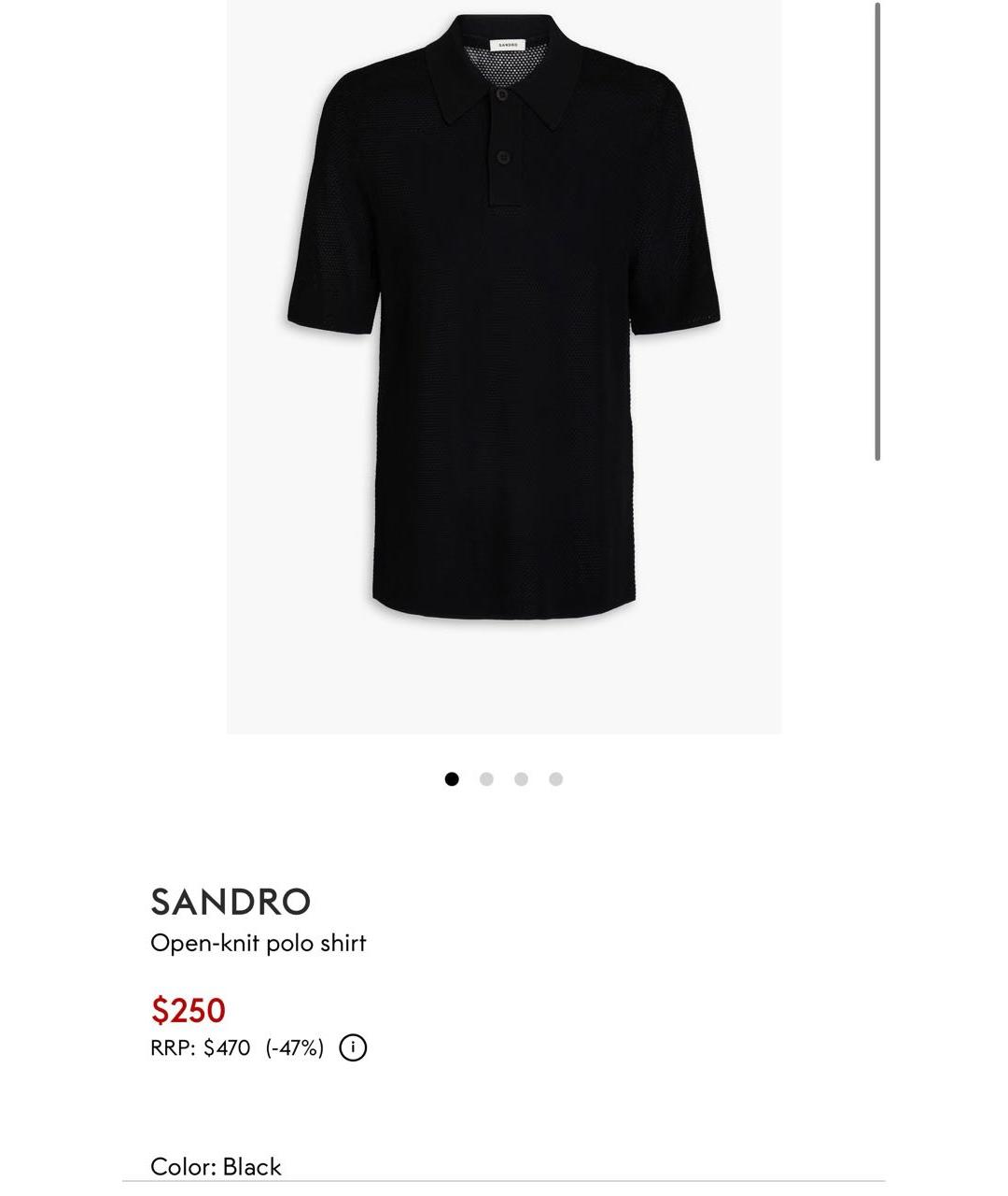 SANDRO Черное вискозное поло с коротким рукавом, фото 5