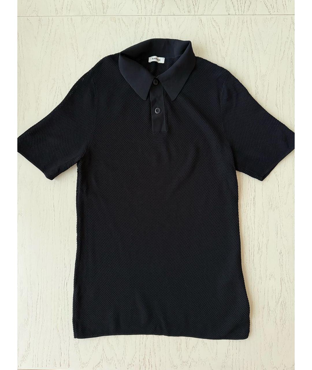 SANDRO Черное вискозное поло с коротким рукавом, фото 2