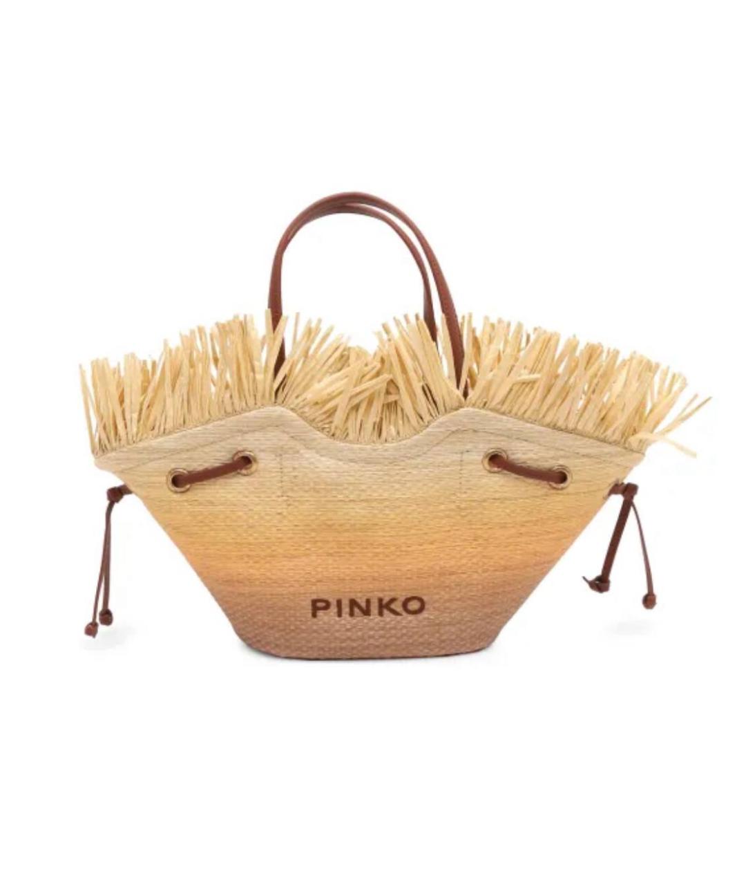 PINKO Бежевая пелетеная пляжная сумка, фото 5