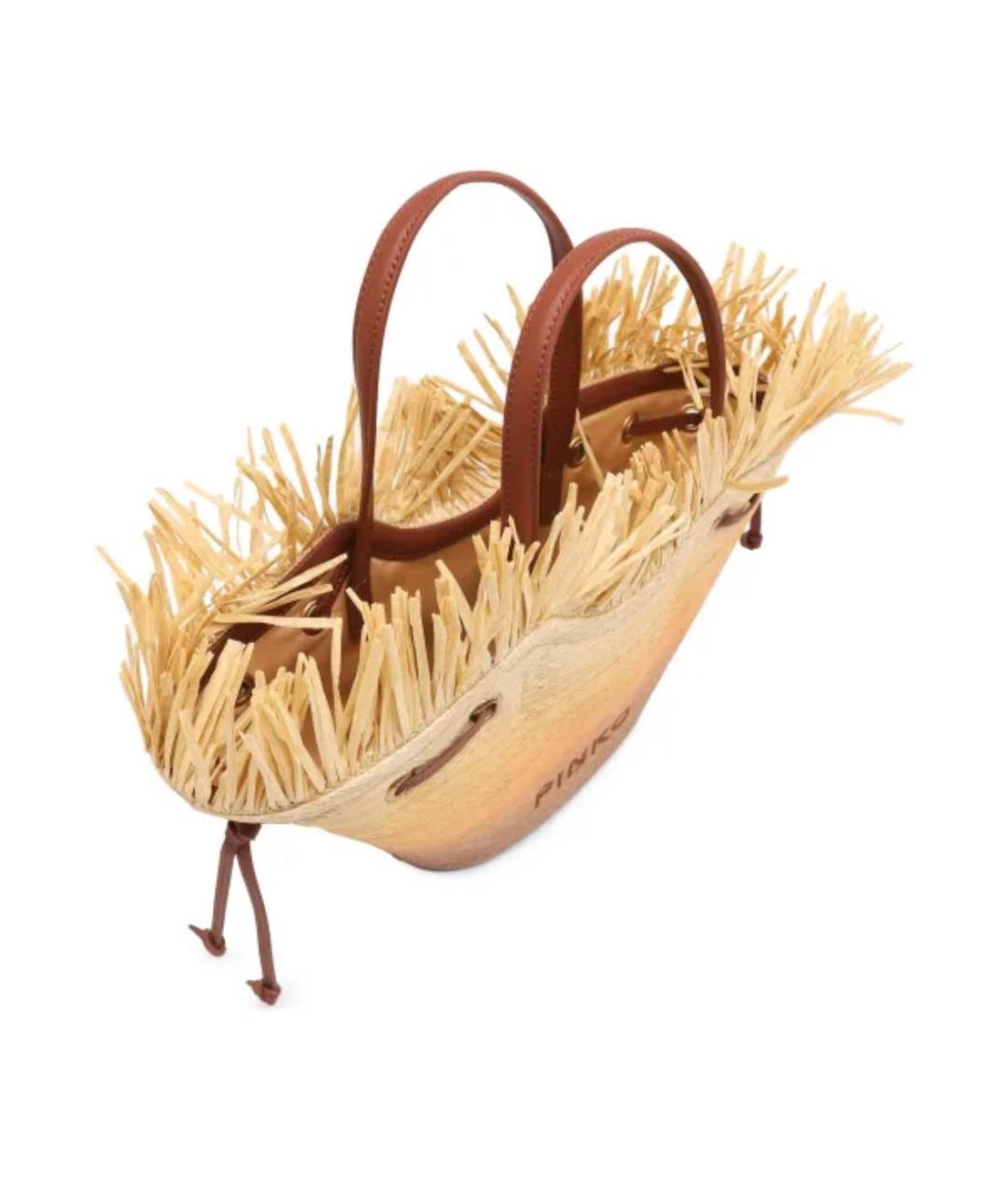 PINKO Бежевая пелетеная пляжная сумка, фото 4