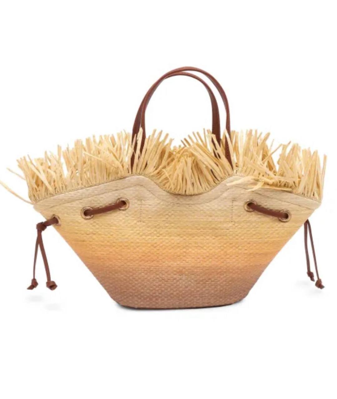 PINKO Бежевая пелетеная пляжная сумка, фото 3