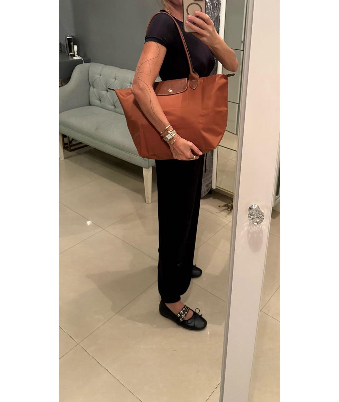 LONGCHAMP Коричневая тканевая сумка с короткими ручками, фото 7