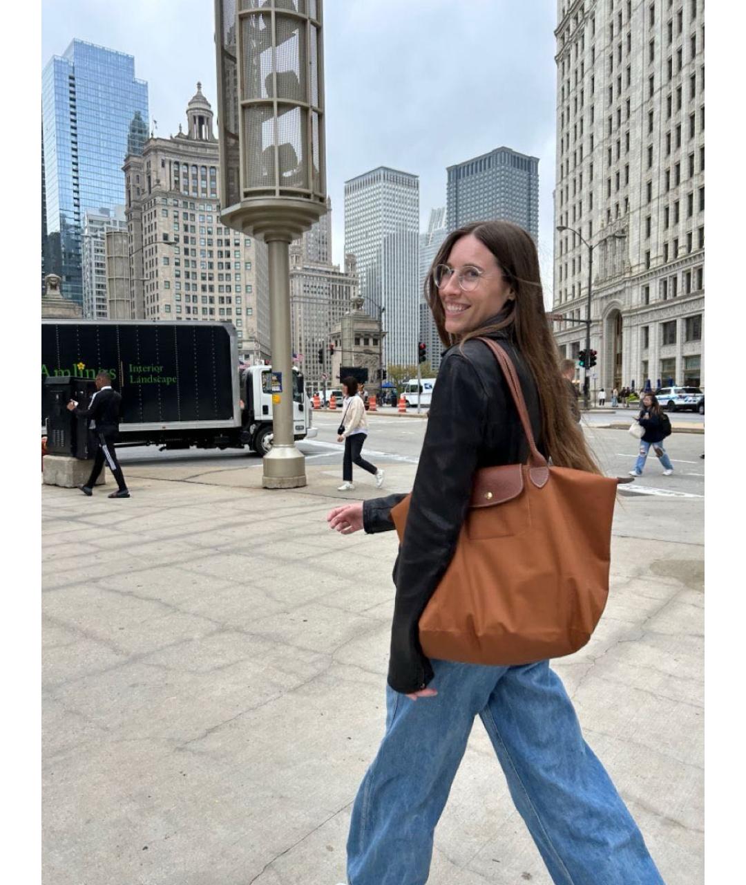 LONGCHAMP Коричневая тканевая сумка с короткими ручками, фото 6