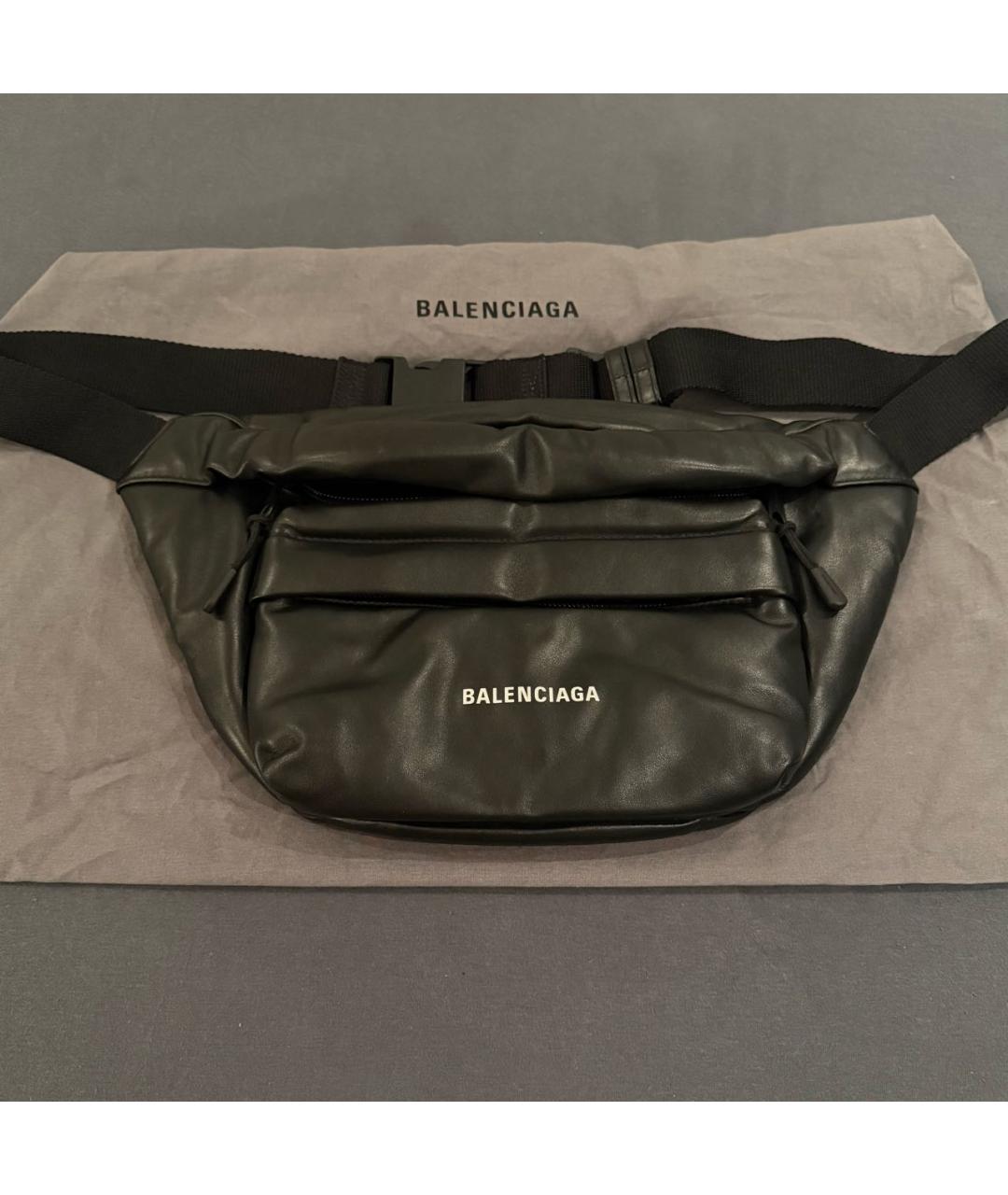BALENCIAGA Черная кожаная поясная сумка, фото 4