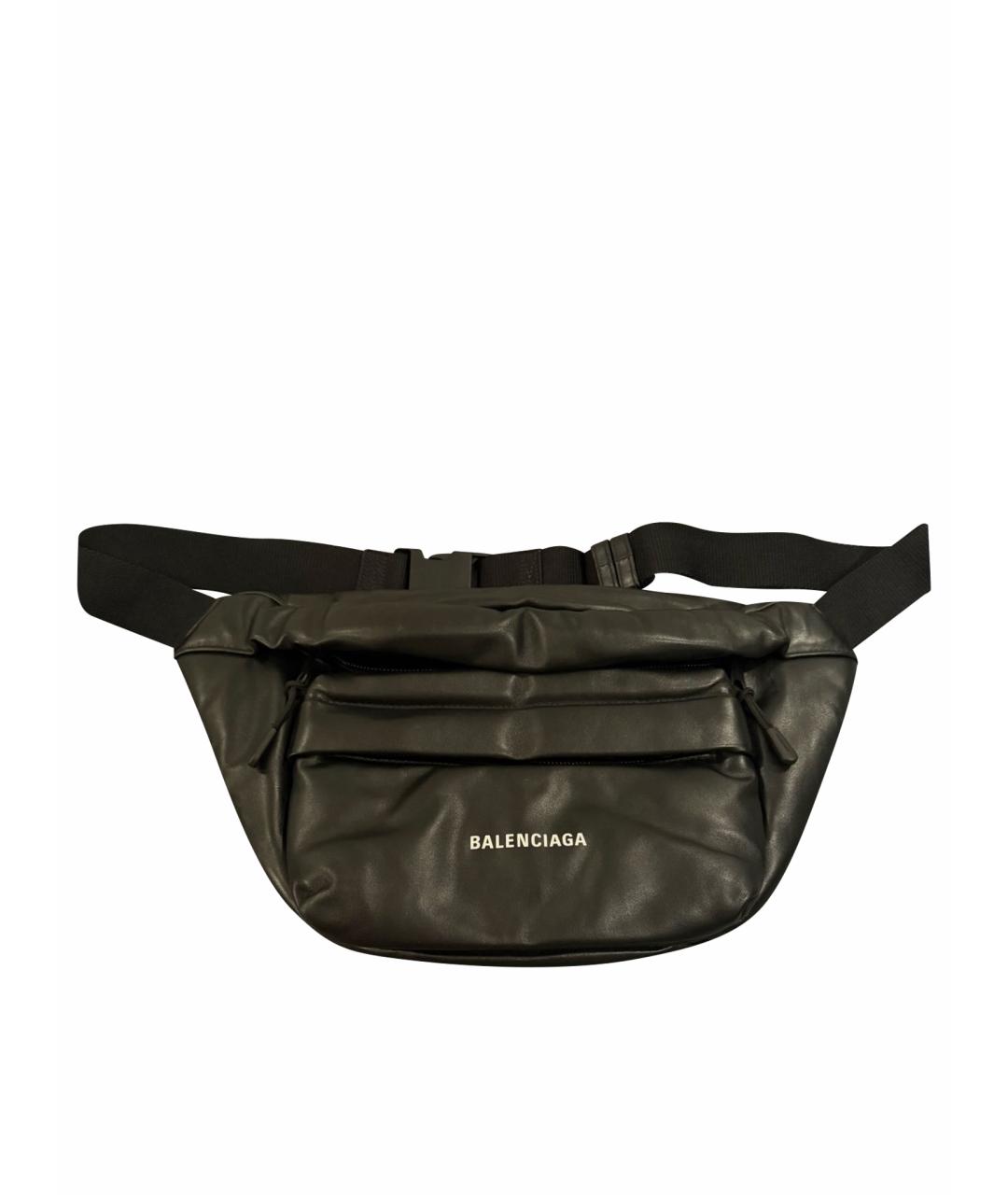 BALENCIAGA Черная кожаная поясная сумка, фото 1
