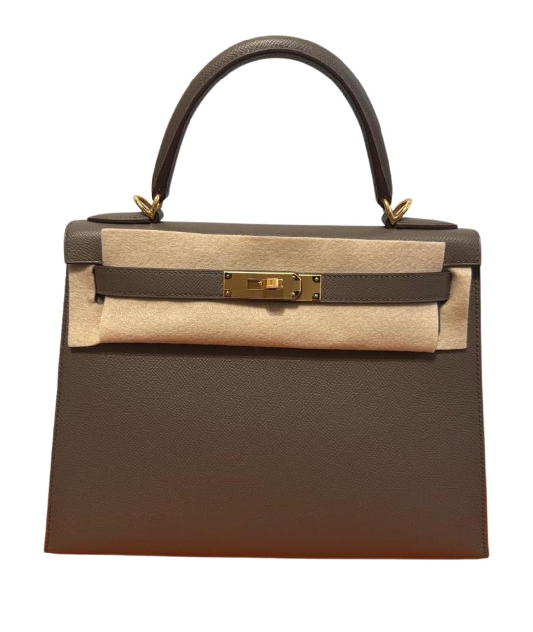 HERMES Серая кожаная сумка с короткими ручками, фото 1