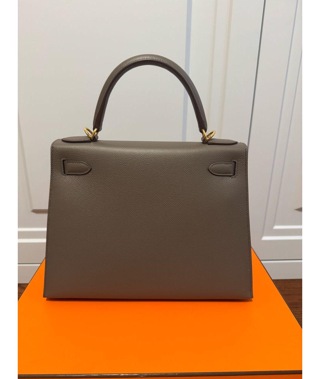 HERMES Серая кожаная сумка с короткими ручками, фото 3