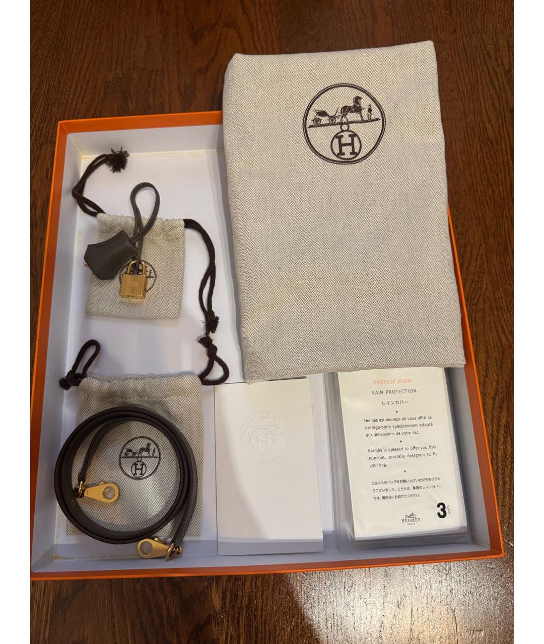 HERMES Серая кожаная сумка с короткими ручками, фото 5