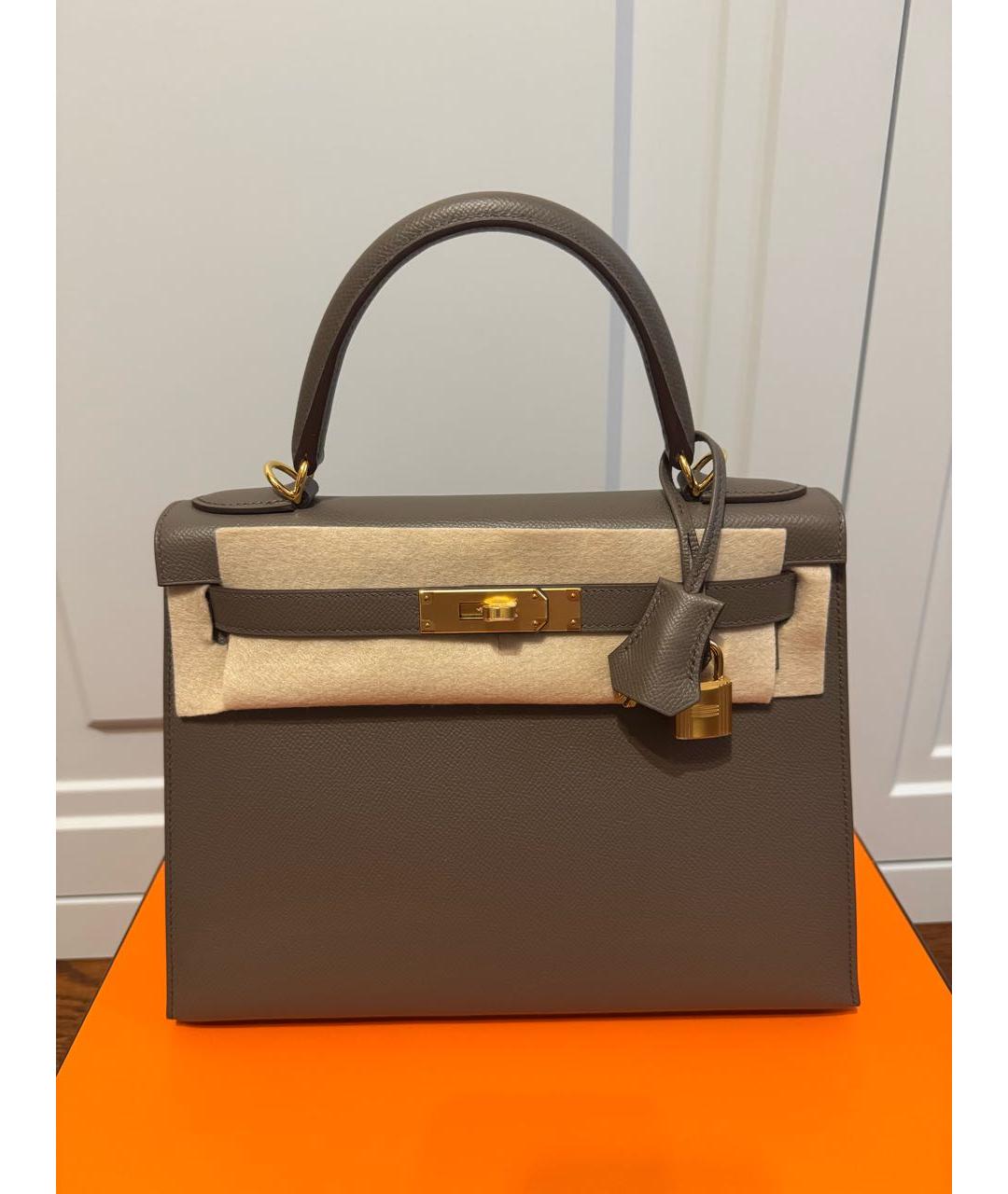 HERMES Серая кожаная сумка с короткими ручками, фото 2