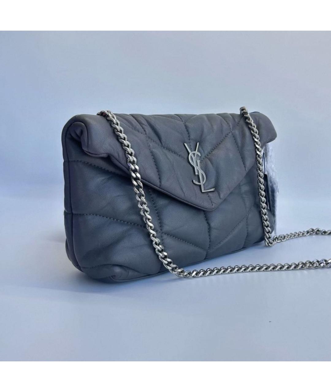 SAINT LAURENT Серая кожаная сумка через плечо, фото 2
