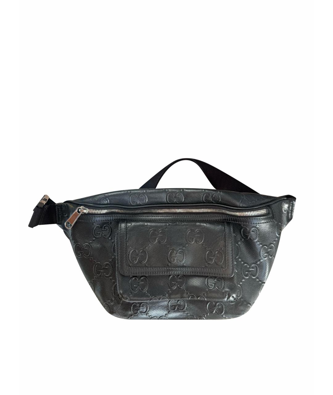 GUCCI Черная кожаная поясная сумка, фото 1