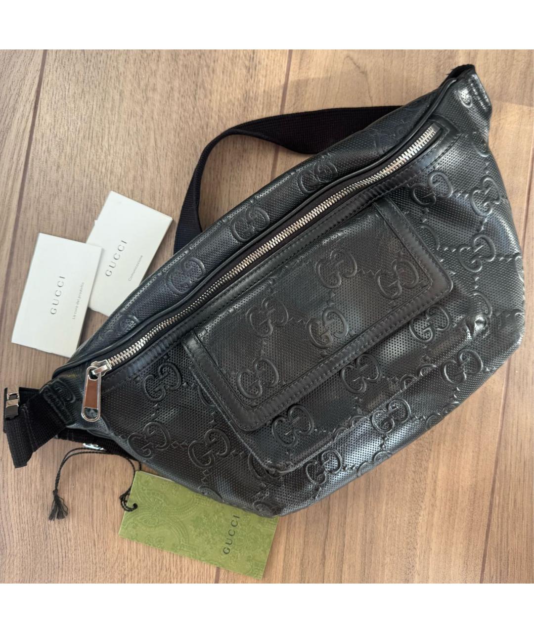 GUCCI Черная кожаная поясная сумка, фото 5