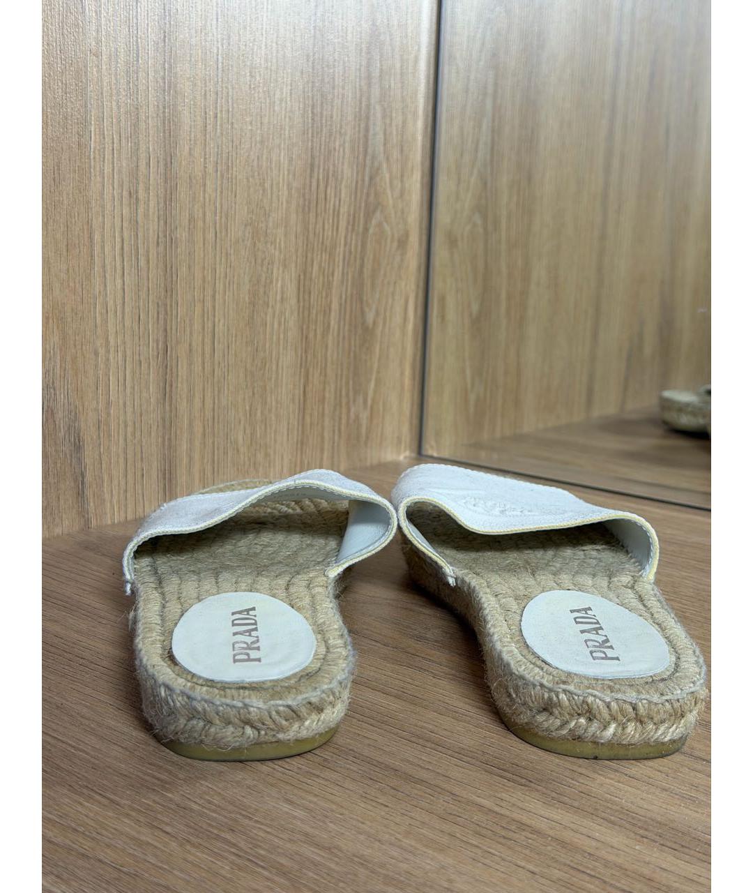 PRADA Белые текстильные шлепанцы, фото 4