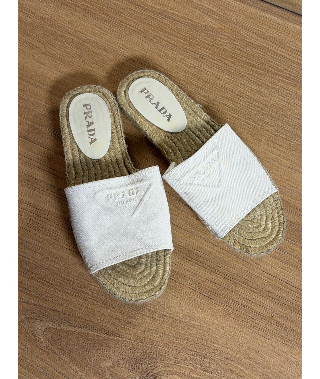 PRADA Белые текстильные шлепанцы, фото 3