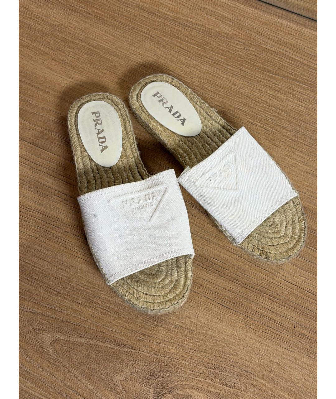 PRADA Белые текстильные шлепанцы, фото 2