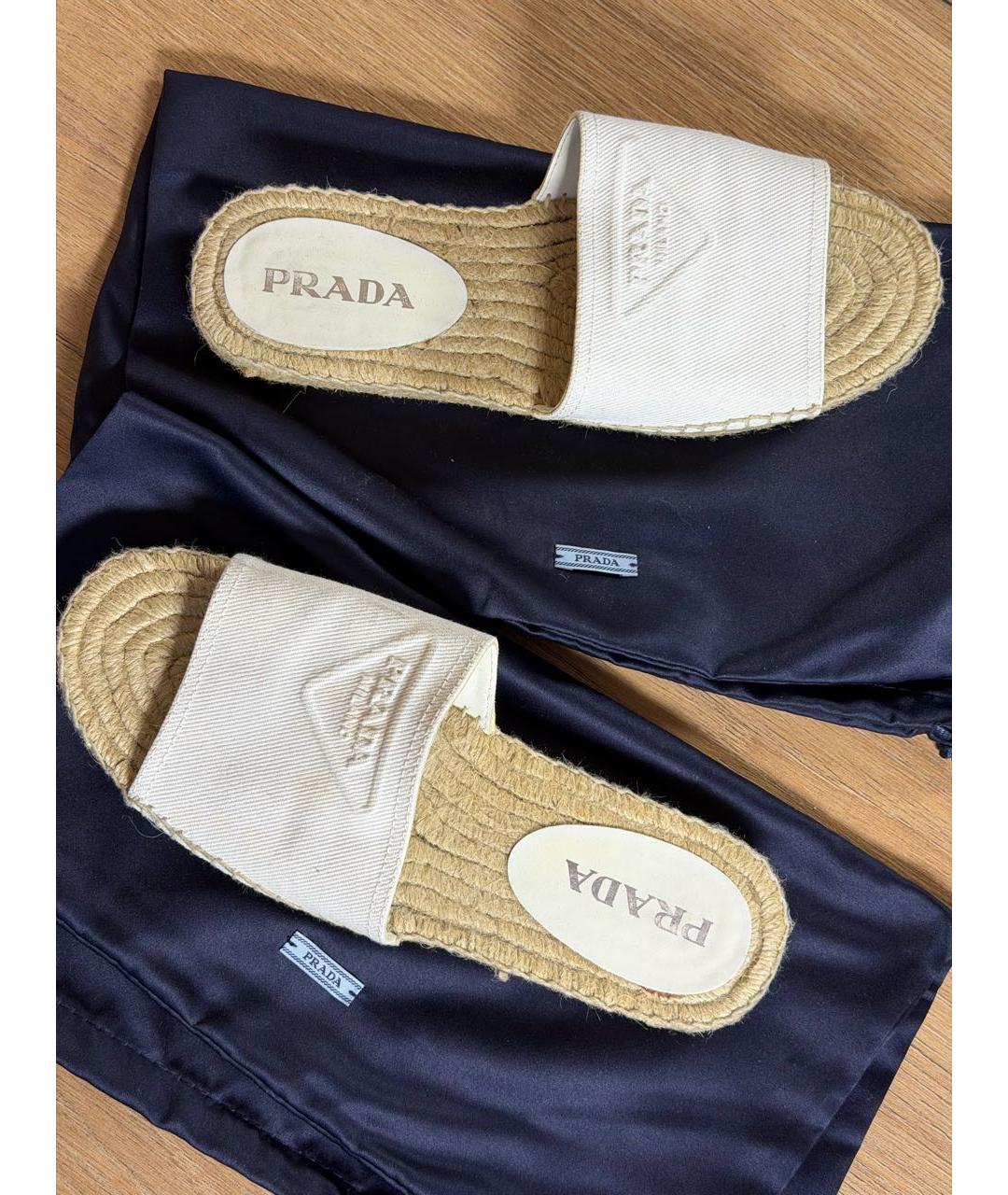 PRADA Белые текстильные шлепанцы, фото 6