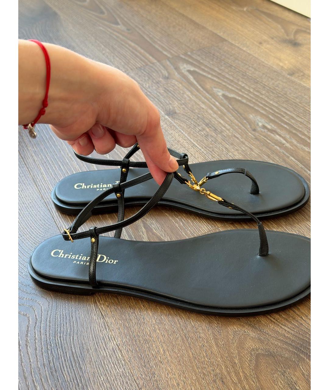 CHRISTIAN DIOR Черные кожаные сандалии, фото 8