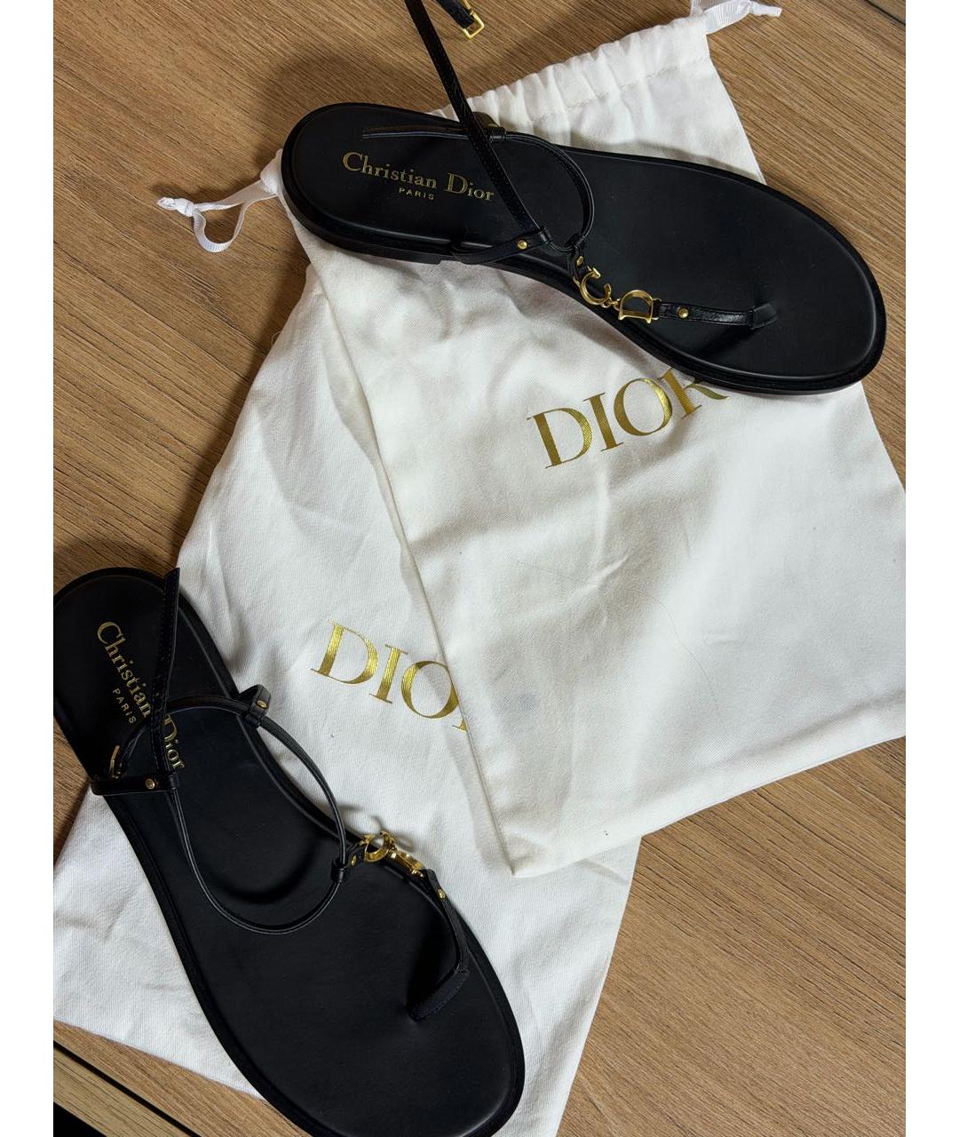 CHRISTIAN DIOR Черные кожаные сандалии, фото 5