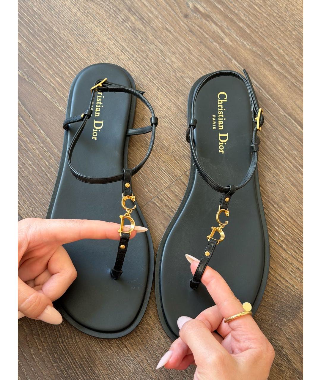 CHRISTIAN DIOR Черные кожаные сандалии, фото 6
