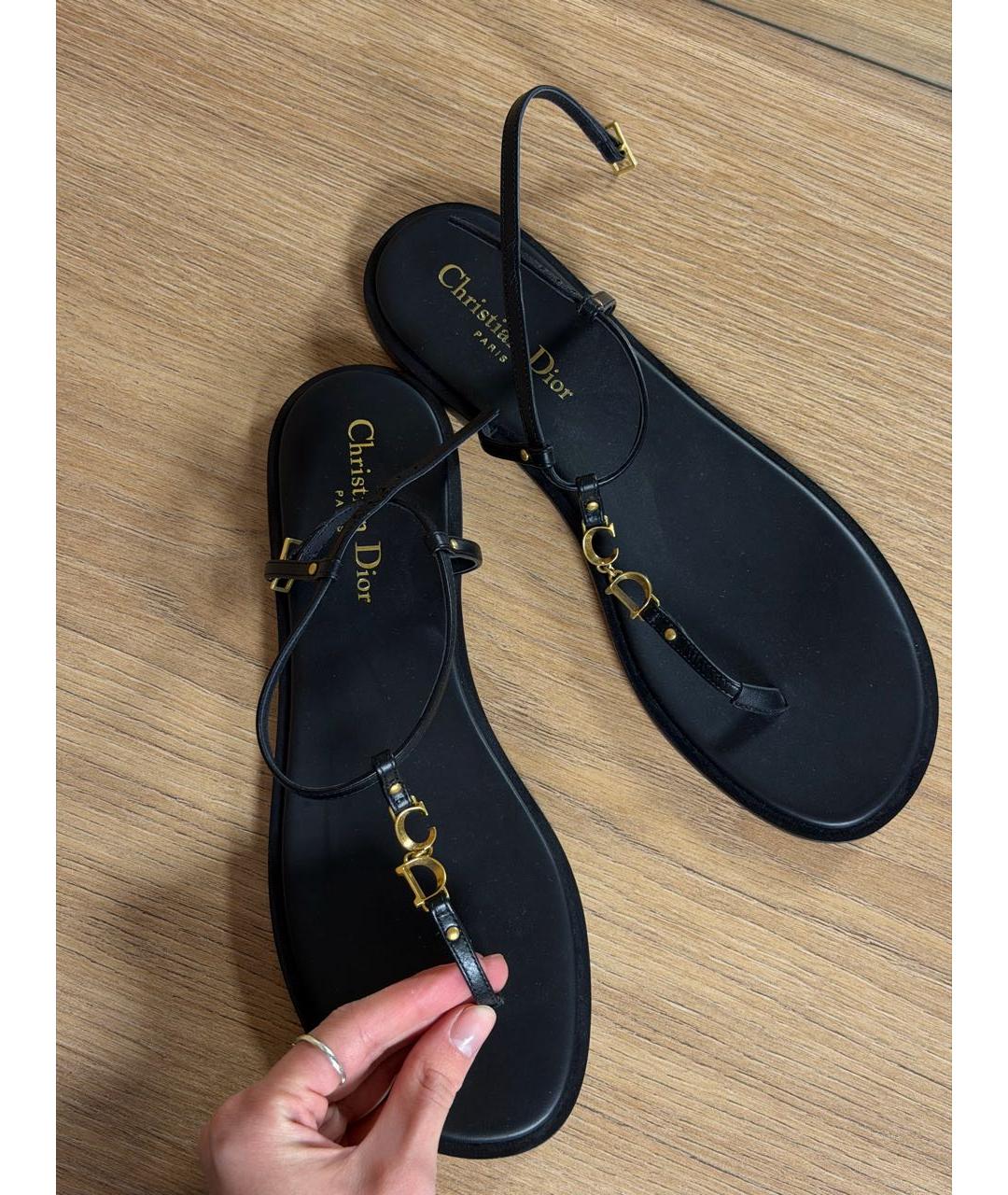 CHRISTIAN DIOR Черные кожаные сандалии, фото 2