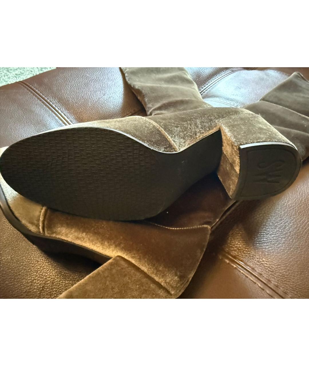 STUART WEITZMAN Серые бархатные ботфорты, фото 4