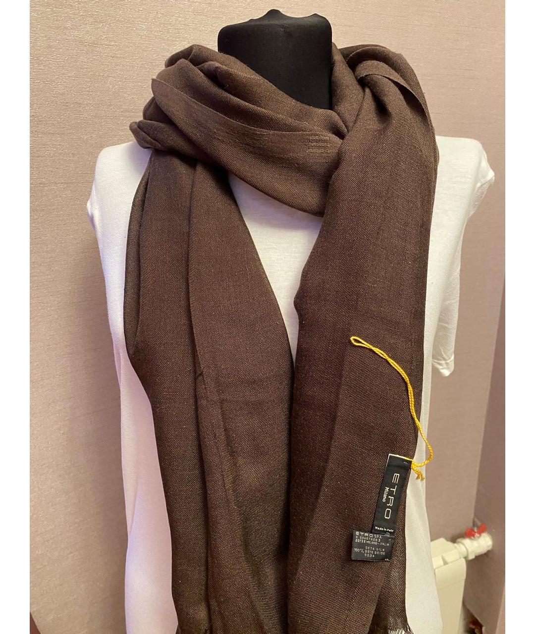 ETRO Коричневый шелковый шарф, фото 6