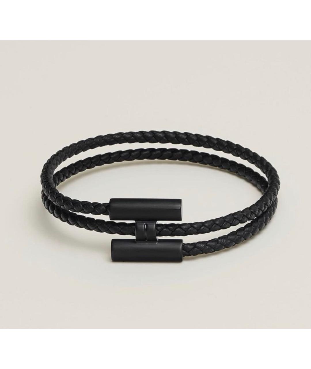 HERMES Черный кожаный браслет, фото 2