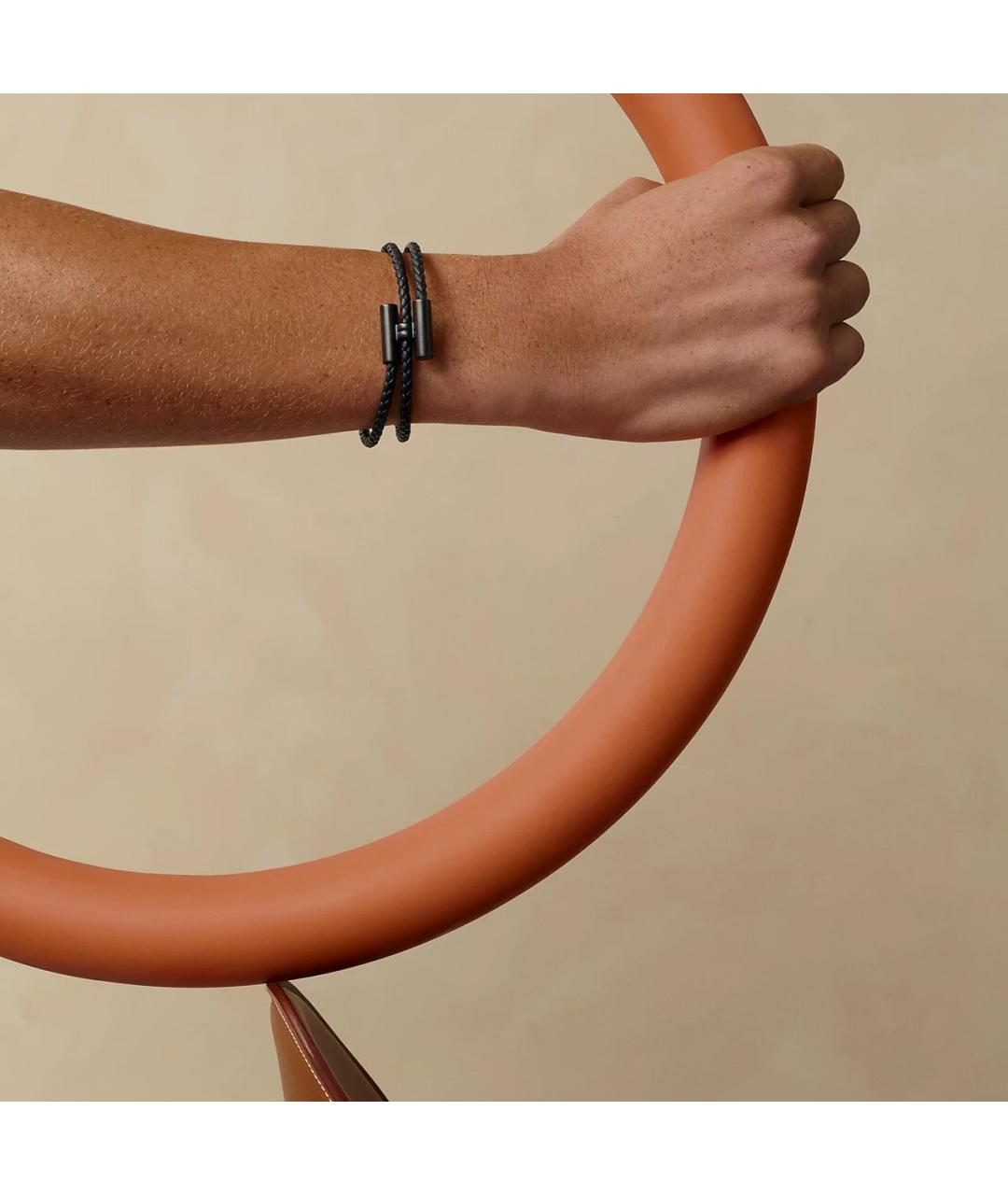 HERMES Черный кожаный браслет, фото 3