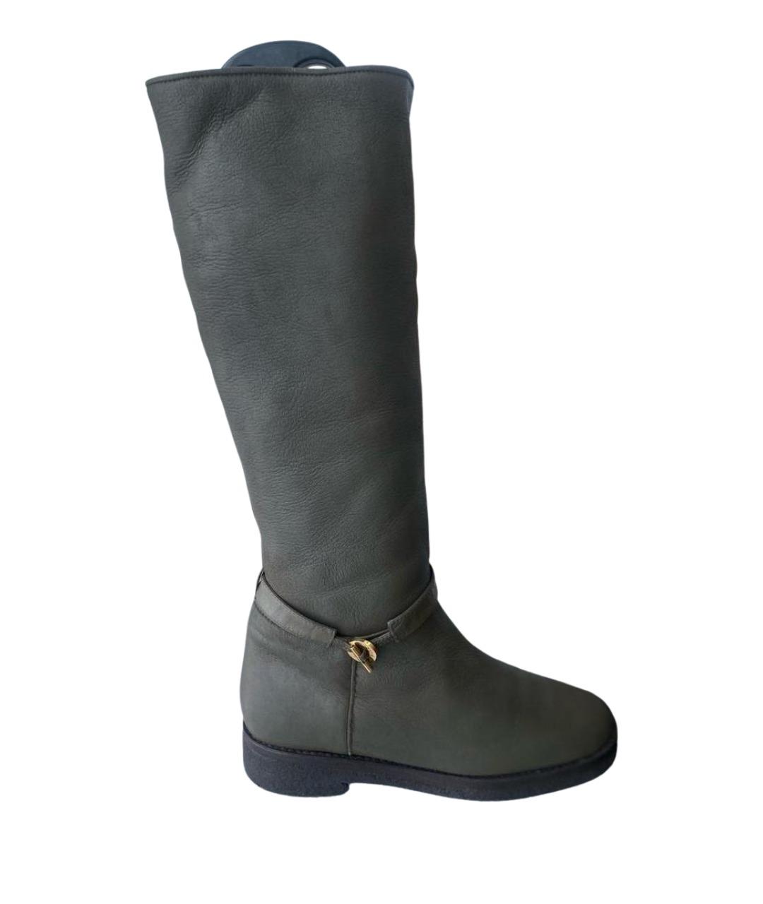 LORO PIANA Хаки нубуковые сапоги, фото 1