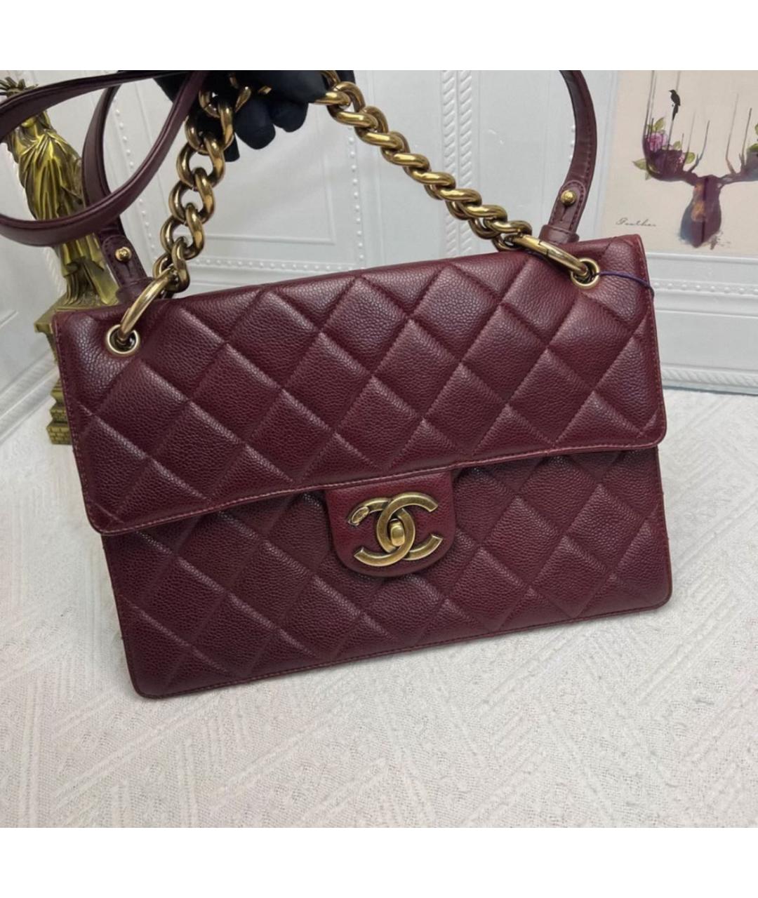 CHANEL Бордовая кожаная сумка через плечо, фото 5