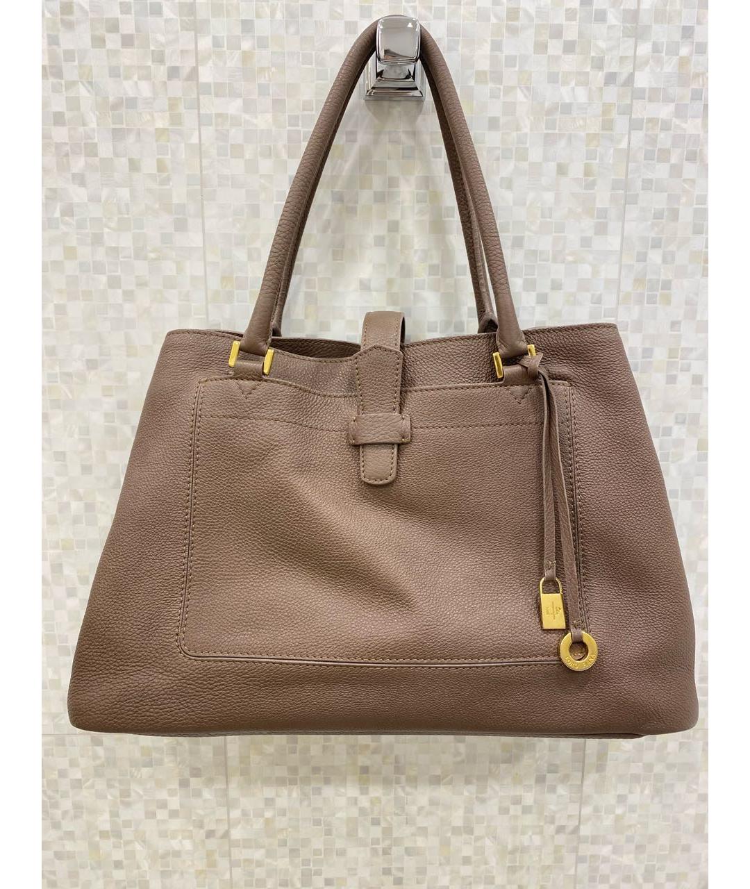 LORO PIANA Бежевая кожаная сумка с короткими ручками, фото 8