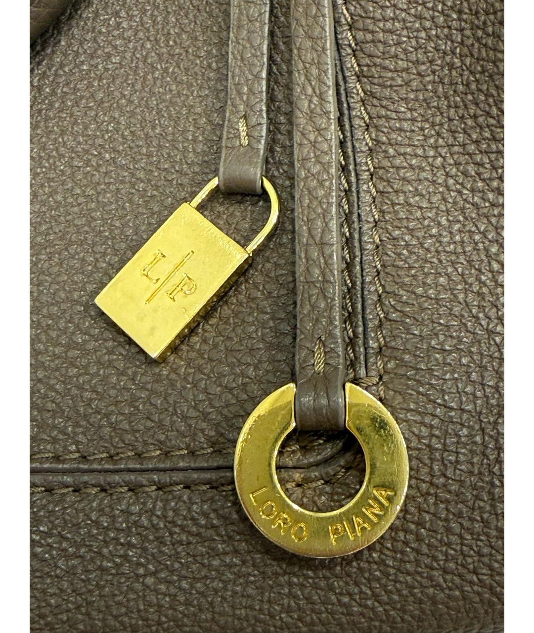 LORO PIANA Бежевая кожаная сумка с короткими ручками, фото 3
