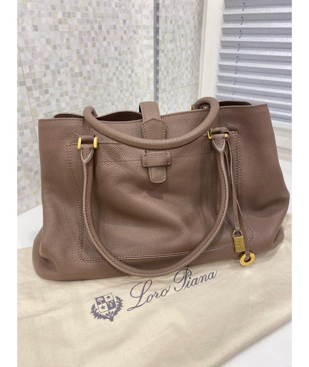 LORO PIANA Бежевая кожаная сумка с короткими ручками, фото 5