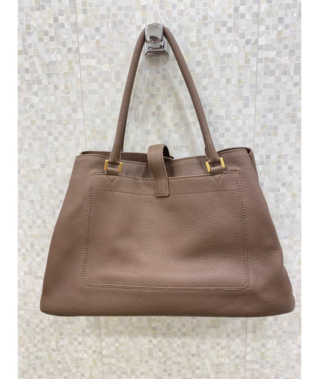 LORO PIANA Бежевая кожаная сумка с короткими ручками, фото 2