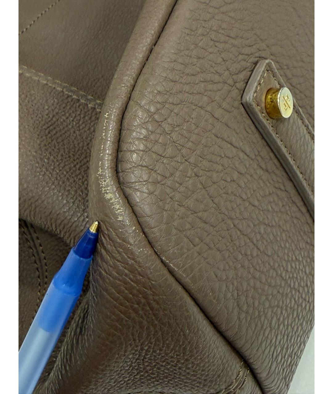 LORO PIANA Бежевая кожаная сумка с короткими ручками, фото 7