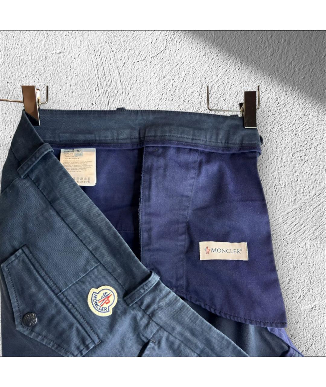 MONCLER Синие хлопковые брюки чинос, фото 7