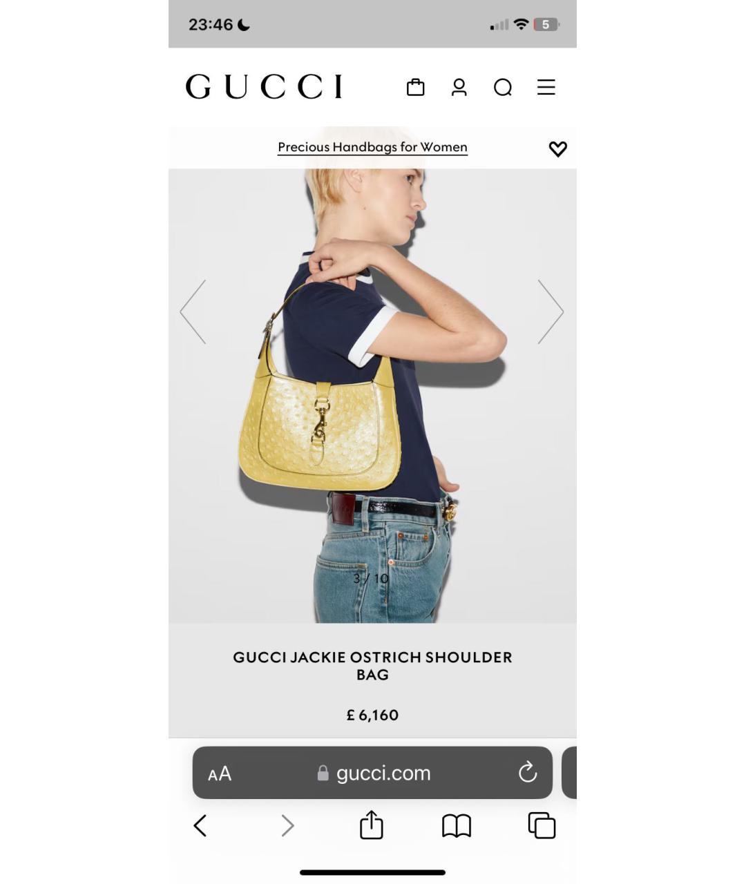 GUCCI Синяя сумка через плечо из экзотической кожи, фото 5