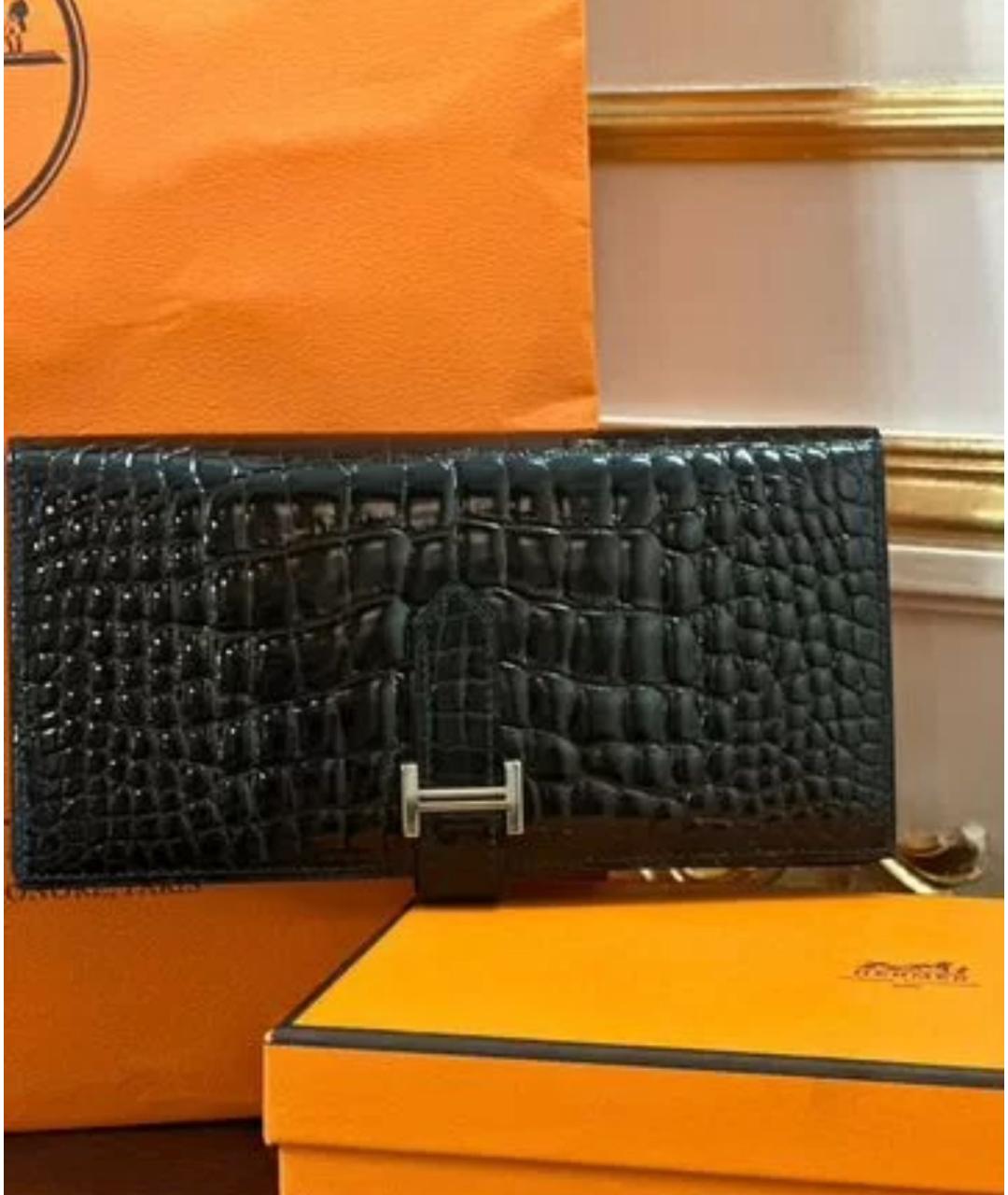 HERMES Черный кошелек из экзотической кожи, фото 2