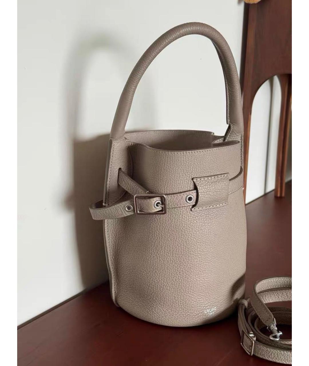 CELINE Бежевая кожаная сумка с короткими ручками, фото 5