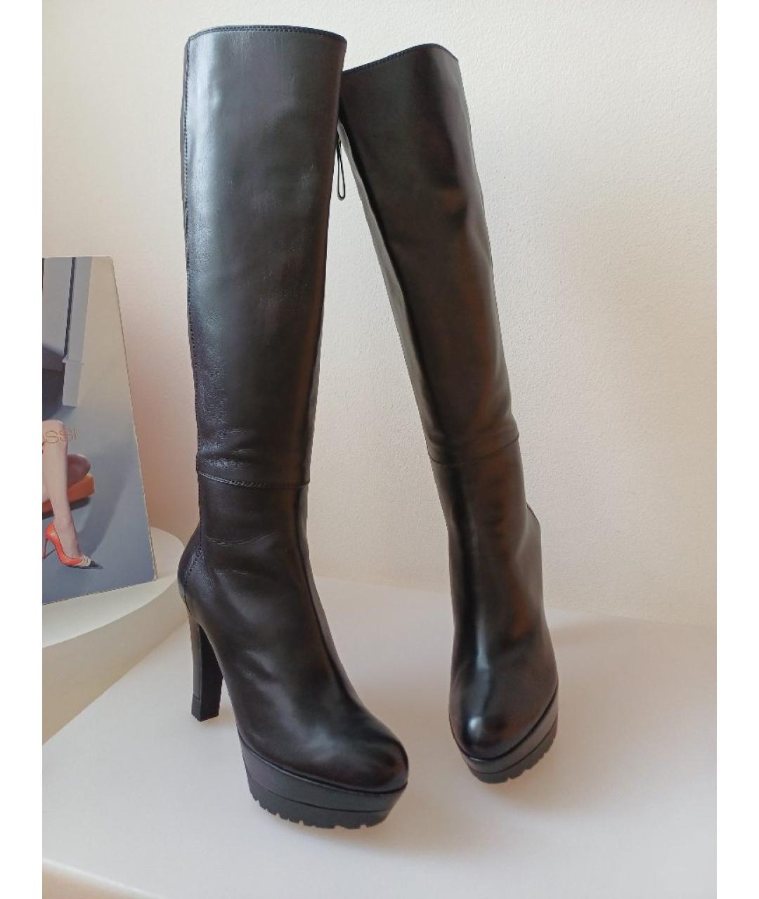 SERGIO ROSSI Черные кожаные сапоги, фото 3