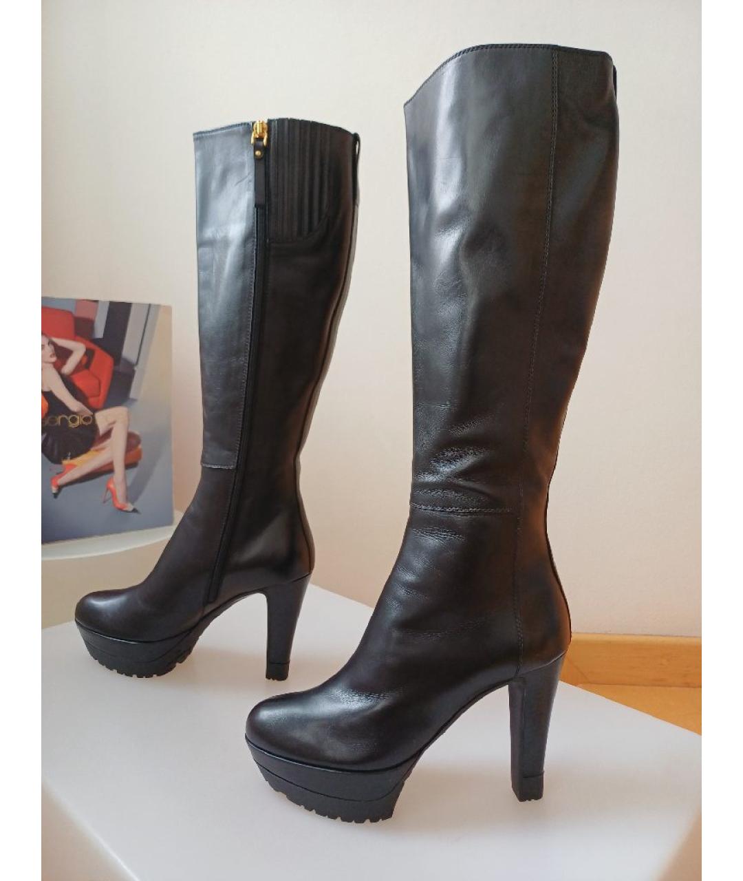 SERGIO ROSSI Черные кожаные сапоги, фото 7