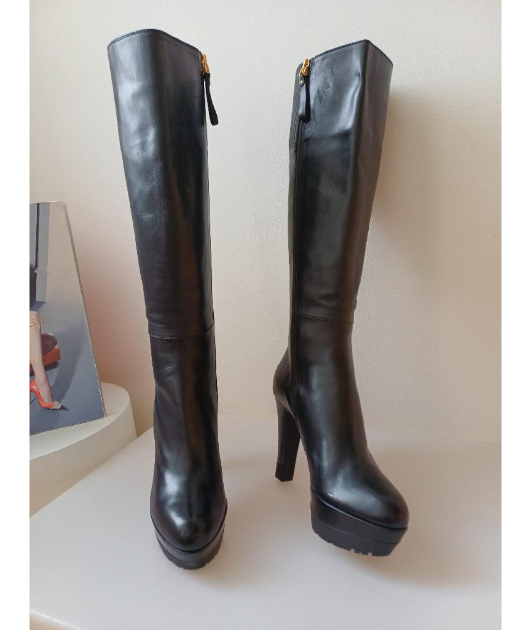 SERGIO ROSSI Черные кожаные сапоги, фото 2