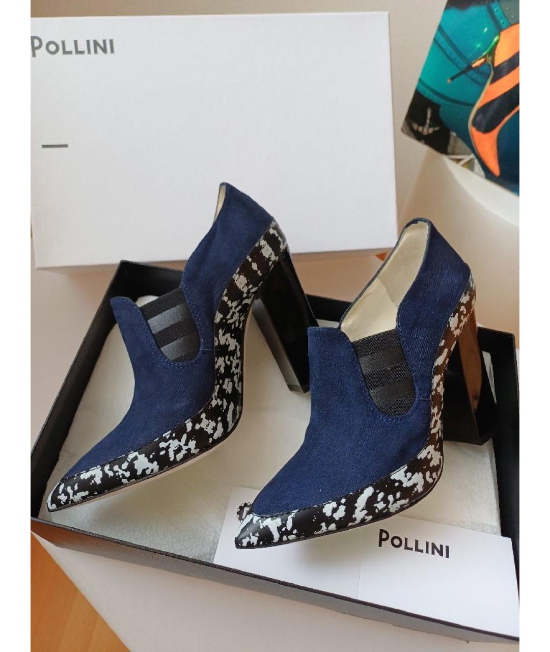 POLLINI Темно-синие нубуковые ботильоны, фото 4