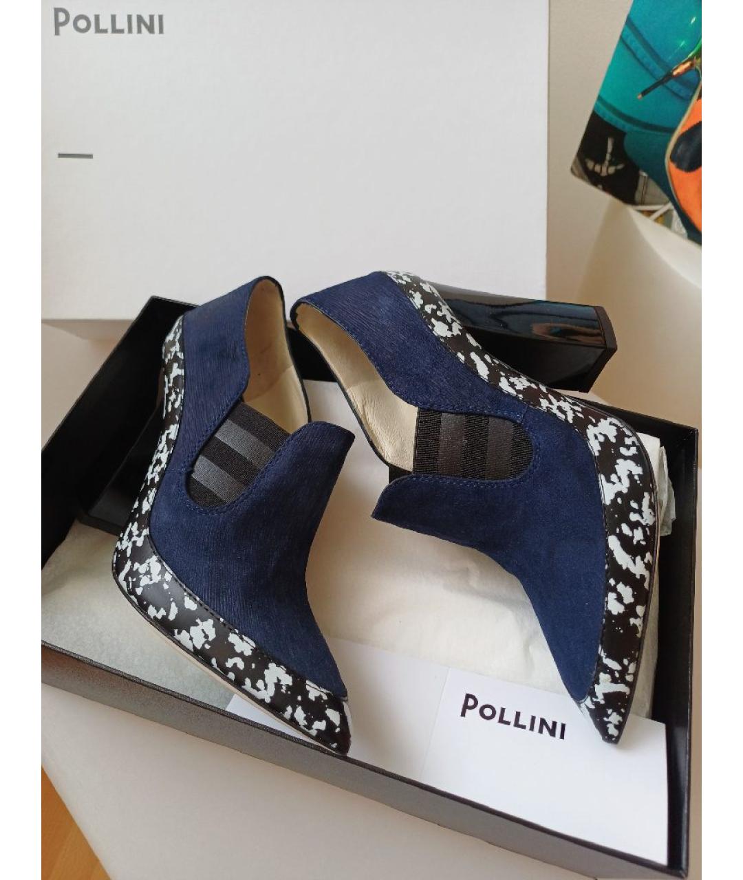 POLLINI Темно-синие нубуковые ботильоны, фото 2