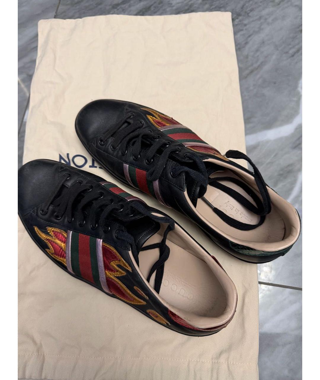 GUCCI Черные кожаные низкие кроссовки / кеды, фото 6