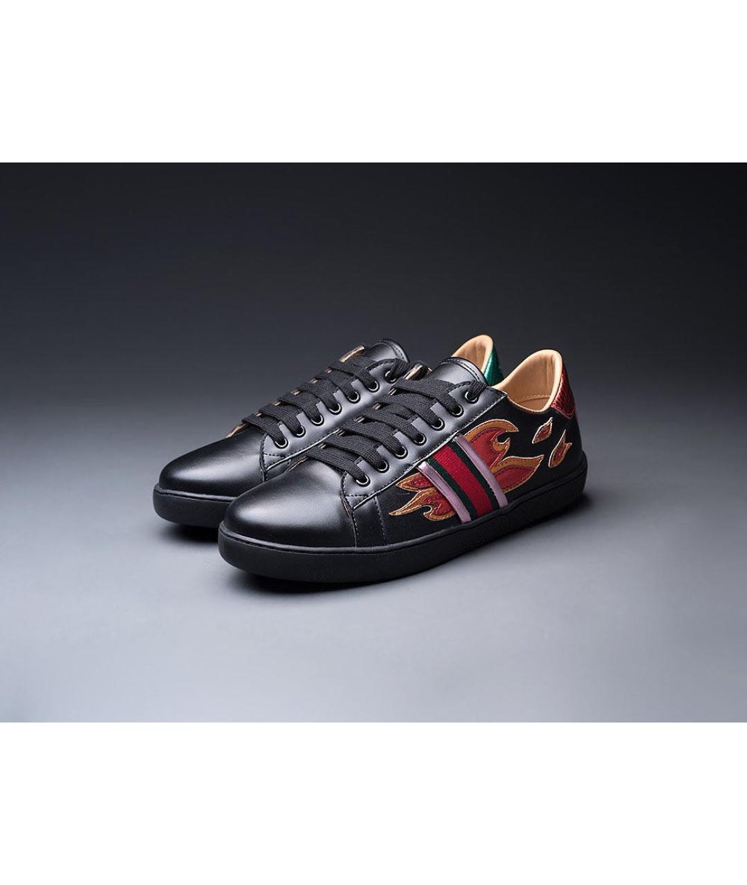 GUCCI Черные кожаные низкие кроссовки / кеды, фото 7