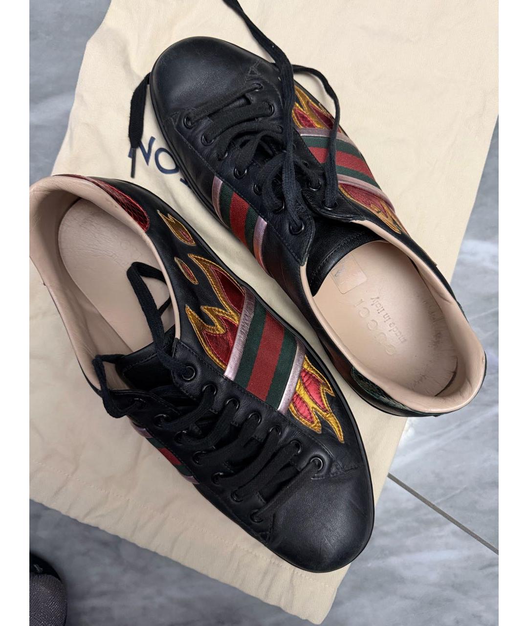 GUCCI Черные кожаные низкие кроссовки / кеды, фото 5